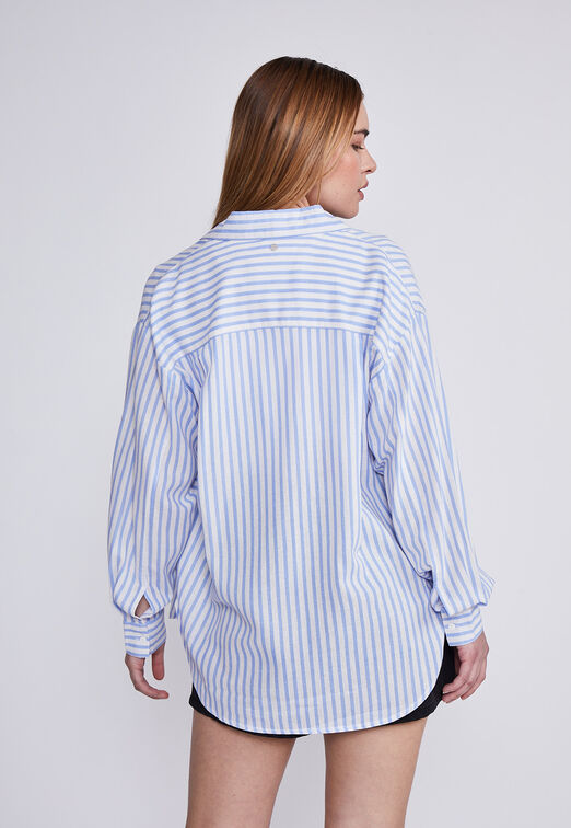Blusa Mujer Celeste Rayas Con Lino Sioux